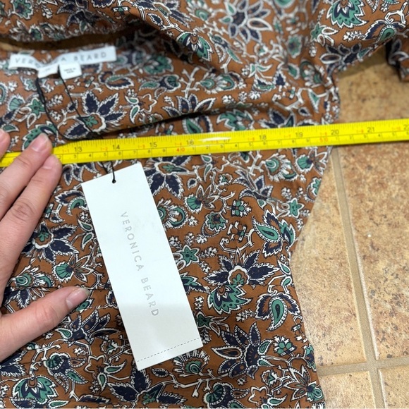 New Veronica Beard Nadi Puff Sleeve Minidress Sz 14 Floral Cinnamon Multi Ruche - Picture 13 of 13